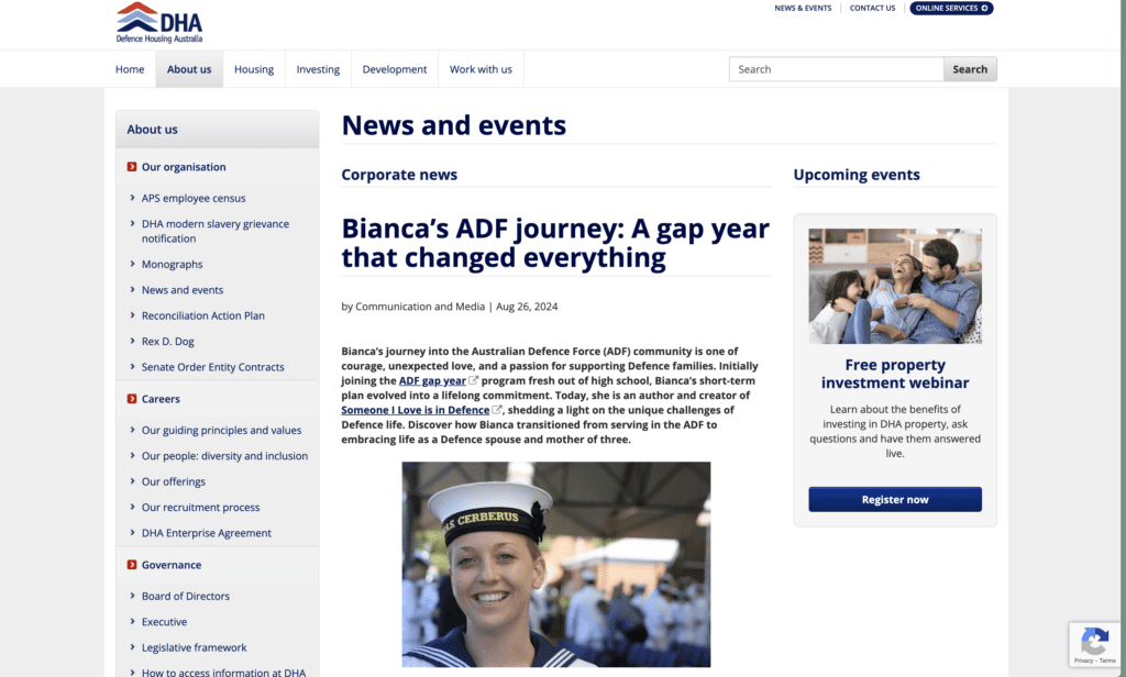 DHA Defence Housing Australia interview with Bianca Sibbald